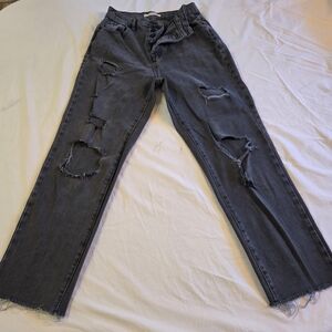 Ripped Black Straight-Leg Jeans